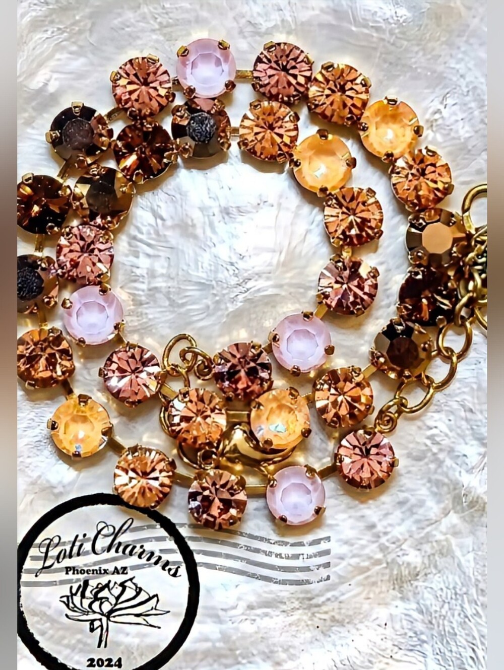 Swarovski Elements Pink & Peaches Crystal Necklace in 14k Gold Plated